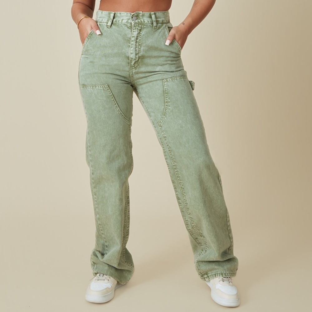 PLT washed khaki denim. Straight leg. Size 6.